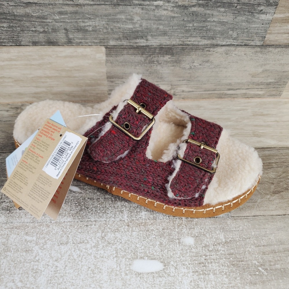 Acorn Camden Womens Slide Sandals Sz 6.5 Double Buckle Slip On Lined Sandal